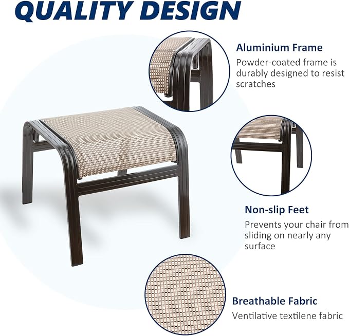Outdoor Patio Ottoman Seat Textilene Portable Metal Footstool Portable Footrest - Image 4