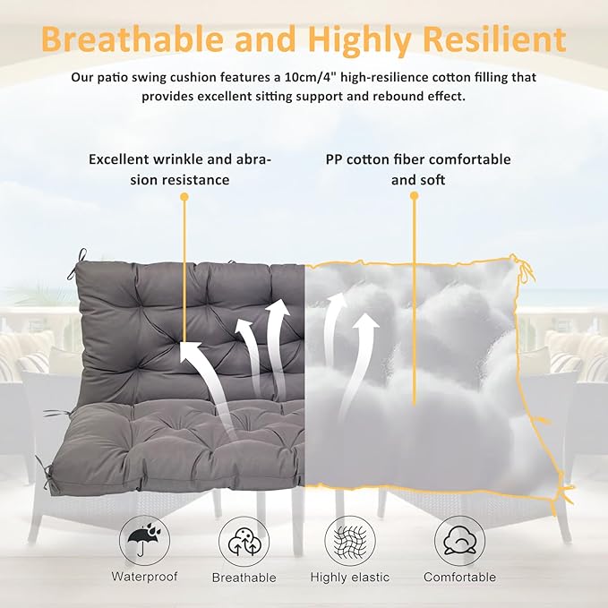 Swing Replacement Cushions for Outdoor: 2-3 Seater Waterproof Porch Bench - Image 4