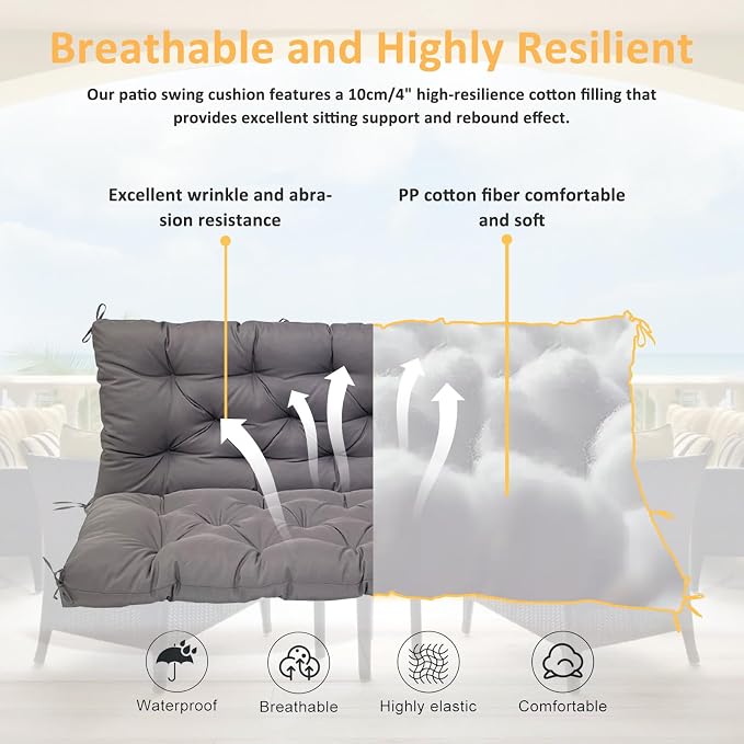 Swing Replacement Cushions for Outdoor: 2-3 Seater Waterproof Porch Bench - Image 4