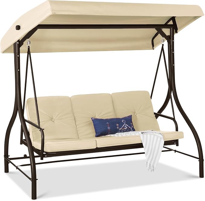 Best Choice Products 3-Seat Outdoor Large Converting Canopy Swing Glider by BestChoiceProducts