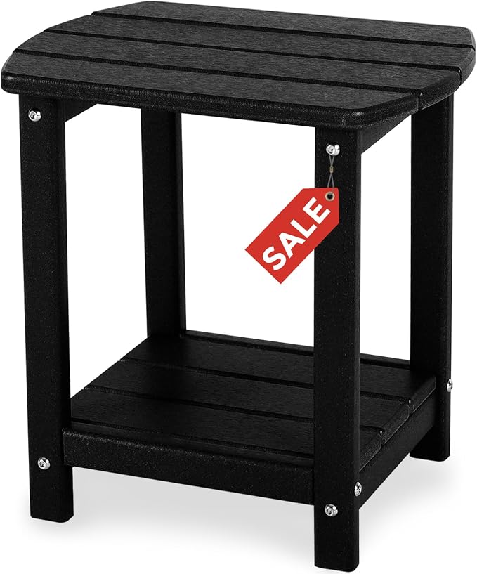 Adirondack Square Outdoor Side Table, 2-Tier Storage Patio Side Table, HDPE End by GARDENSTAR