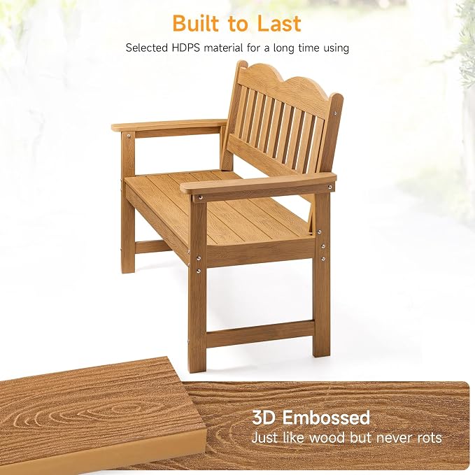 ONBRILL Outdoor Bench, 2-Person Poly Lumber Garden Bench - Image 7