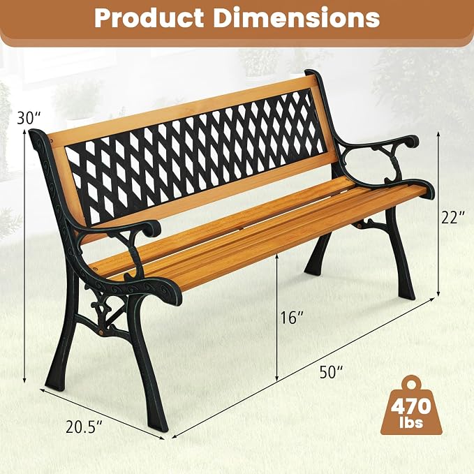 Tangkula Outdoor Garden Bench Park Bench, Patio Bench Chair - Image 3