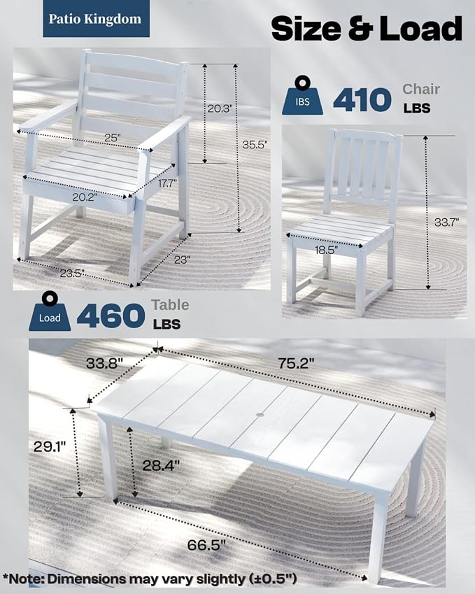 9-Piece Outdoor Dining Set for 8, 75.2" HDPE Table - Image 2