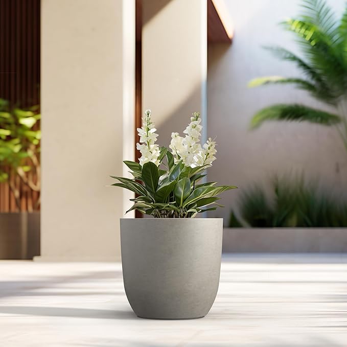 Kante 13.4" Dia Round Concrete Planter, Large Outdoor Modern Indoor Decorative - Image 4