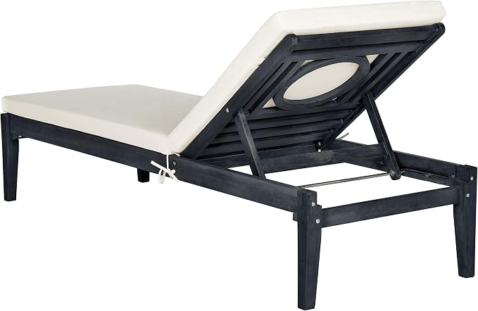 SAFAVIEH Outdoor Collection Montclair Dark Slate Grey Solid Wood/Beige Cushion - Image 5