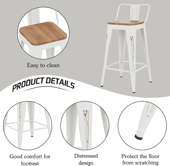 Alunaune 24" Metal Bar Stools Set of 4 Counter Height Barstools Industrial - Image 7