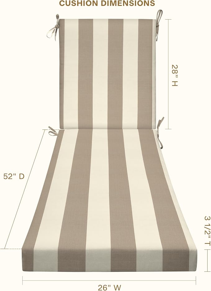 Honeycomb Outdoor Heritage Chaise, 26 x 80, Cabana Stripe Tan Chair Cushion - Image 4