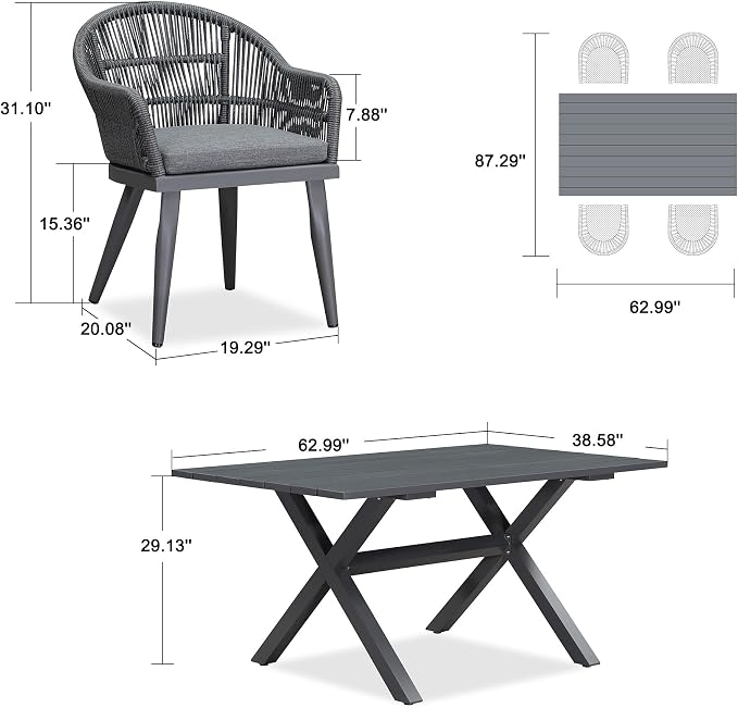 PURPLE LEAF 5 Pieces Patio Dining Set - Image 7