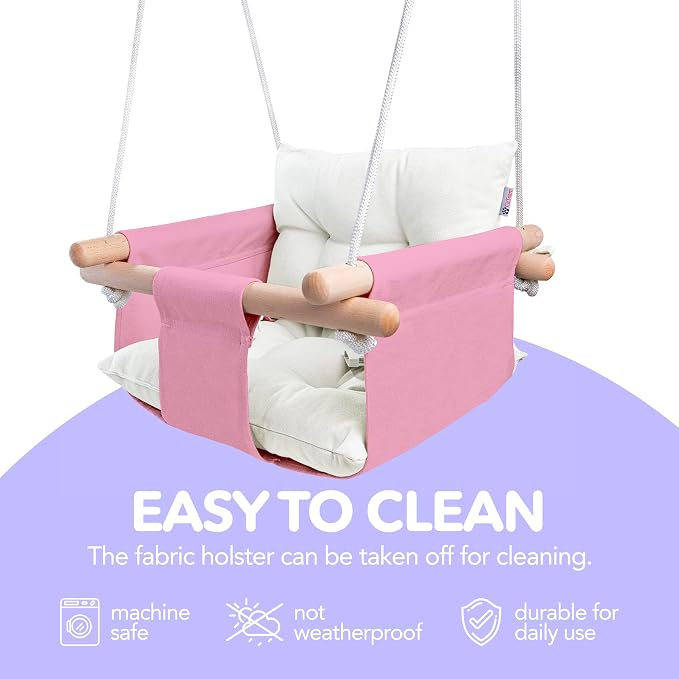 CaTeam - Canvas Baby Swing, Wooden Hanging Swing Seat Chair - Image 6