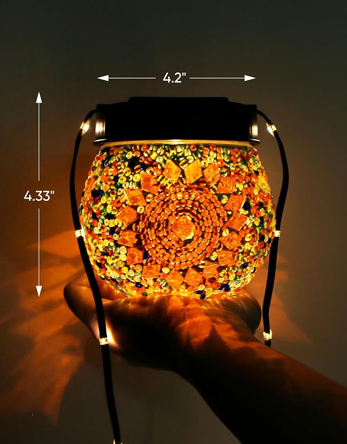 Mosaic Solar Lights Outdoor 2 Pack, Solar Hanging Lanterns Christmas Halloween - Image 9