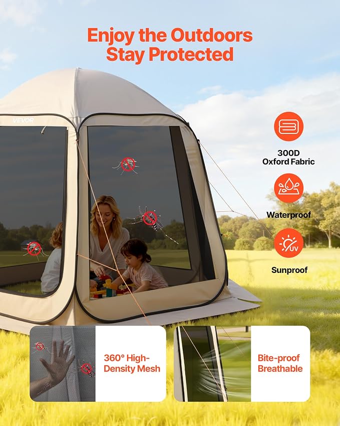 VEVOR 10 x 9.2 ft Pop-Up Screen House Tent, 4–8 Person Portable Screen Gazebo - Image 6