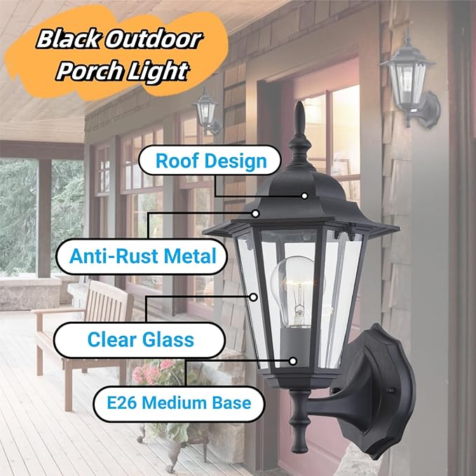 WISBEAM Outdoor Wall Lantern, E26 Base 60W Max, Metal Housing Plus Glass - Image 2
