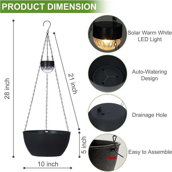 BAYN 2 Packs Solar Hanging Basket Planters - Image 3