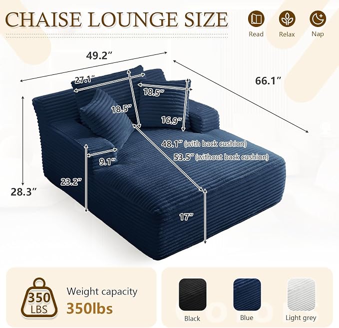 ODUWA Oversized Chaise Lounge Indoor, Sofa Bed - Image 2