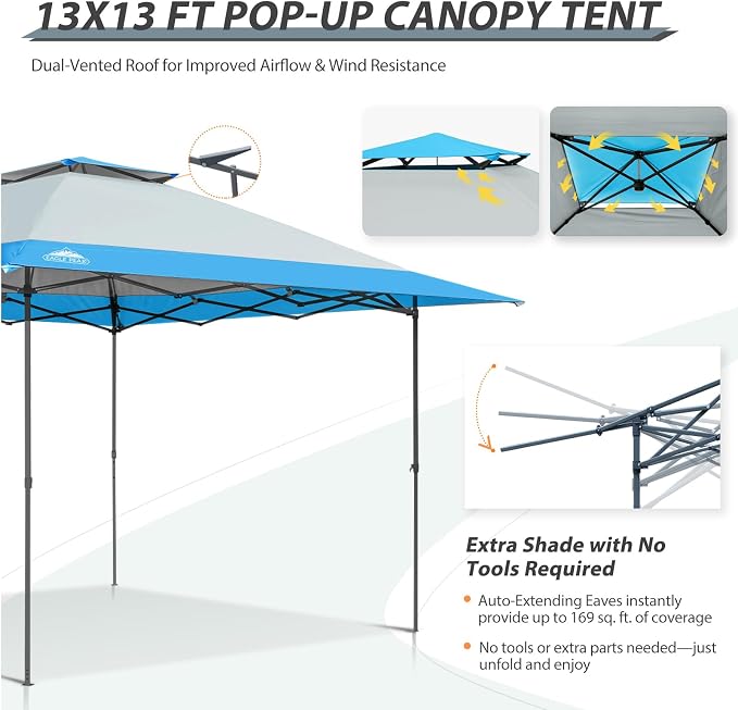 EAGLE PEAK 13x13 Straight Leg Pop Up Canopy Tent Instant Outdoor Canopy Easy - Image 7