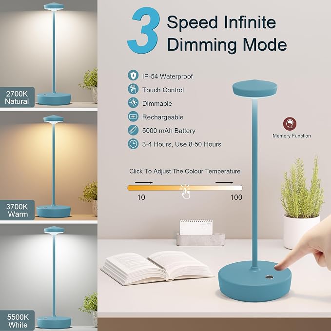 Cordless LED Table Lamp, Rechargeable 5000mAh Battery - Image 2