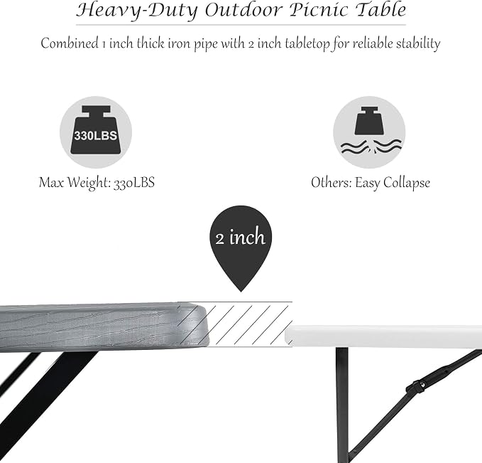 Giantex Picnic Table Bench Set Outdoor Camping All Weather Metal Base Wood-Like - Image 5