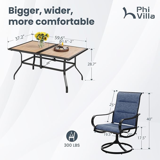 PHI VILLA 7 Piece Patio Dining Set, 6 Swivel Patio Chairs - Image 9