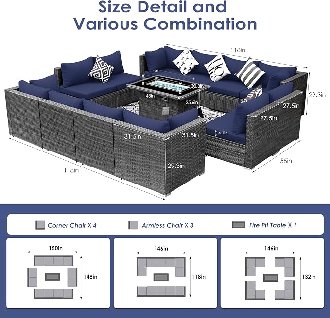 BULEXYARD 13 Piece High Back Outdoor Furniture Sets - Image 6