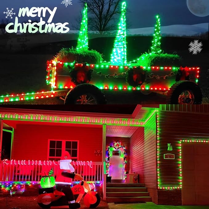QITONG Red and Green Solar Rope Lights, 2 Pack Each 33ft 100 LED String Lights - Image 7