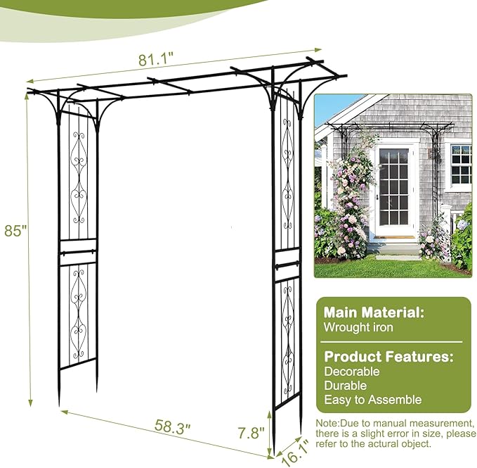 Outvita 7Ft Garden Arch Arbor, Steel Frame Stand Trellis, Arbour Archway - Image 7
