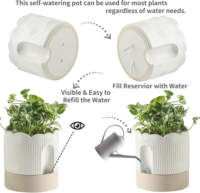 Nihow Self Watering Plant Pot for Indoor Plants : 6 Inch & 8 Inch Ceramic - Image 3