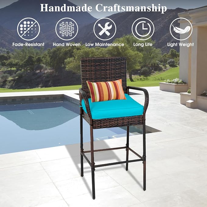 Sundale Outdoor Wicker Bar Stool Set of 4, Patio Counter Height Pub Chair - Image 6