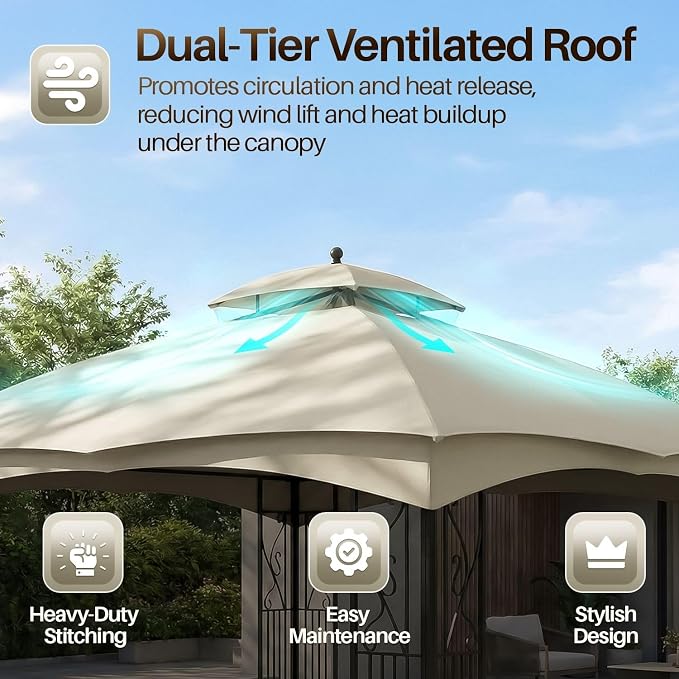 Flexzion Gazebo Cover Replacement Canopy Top 12x12 Ft - Image 5