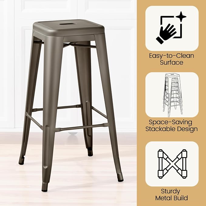 Yaheetech 30 Inch Metal Bar Stools Set of 4, Bar Height Backless Bartools - Image 5