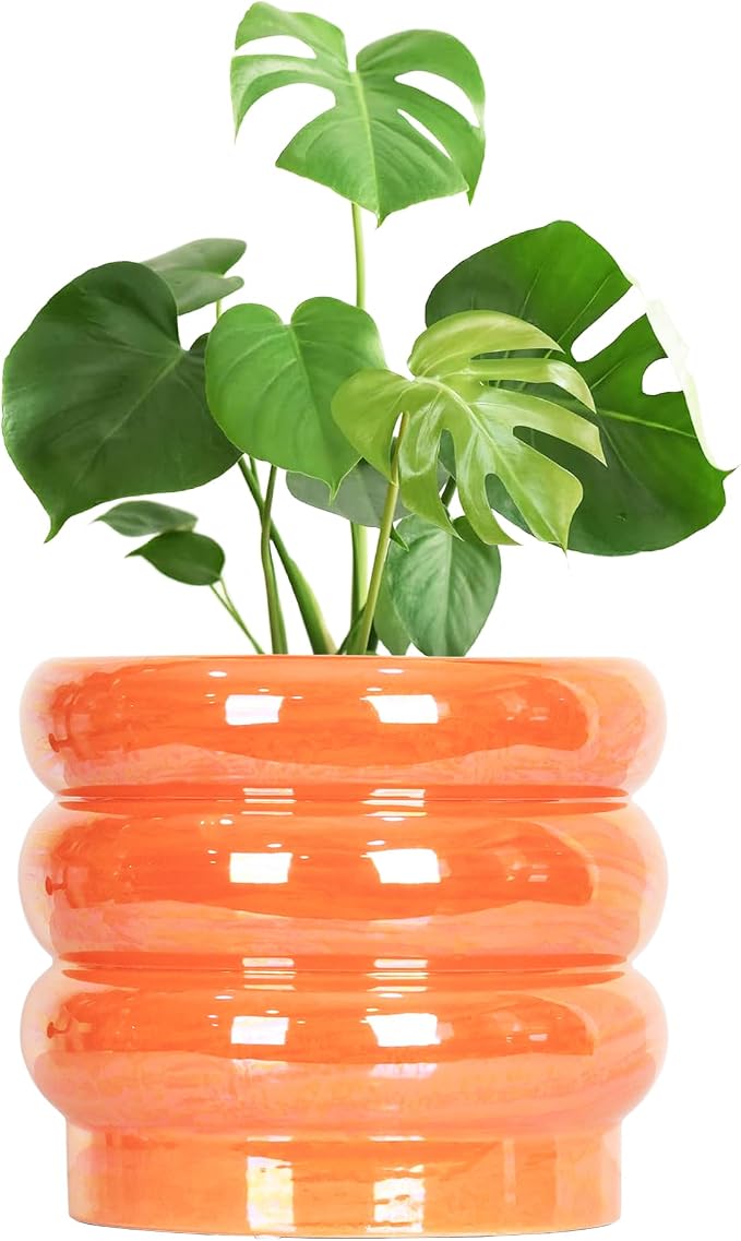 10 inch Ceramic Plant Pots for Indoor Plants, Rainbow Pearl Glaze Planter by YFFSRJDJ