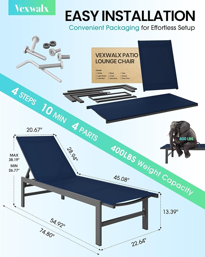 Outdoor Lounge Chair for Pool, Aluminum Chaise Lounge Chairs - Image 3