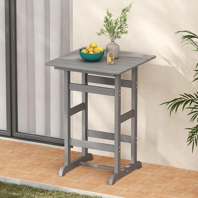 Tangkula 3-Piece Patio HDPE Bar Set, 2 Bar Height Adirondack Armchairs w/Square - Image 7