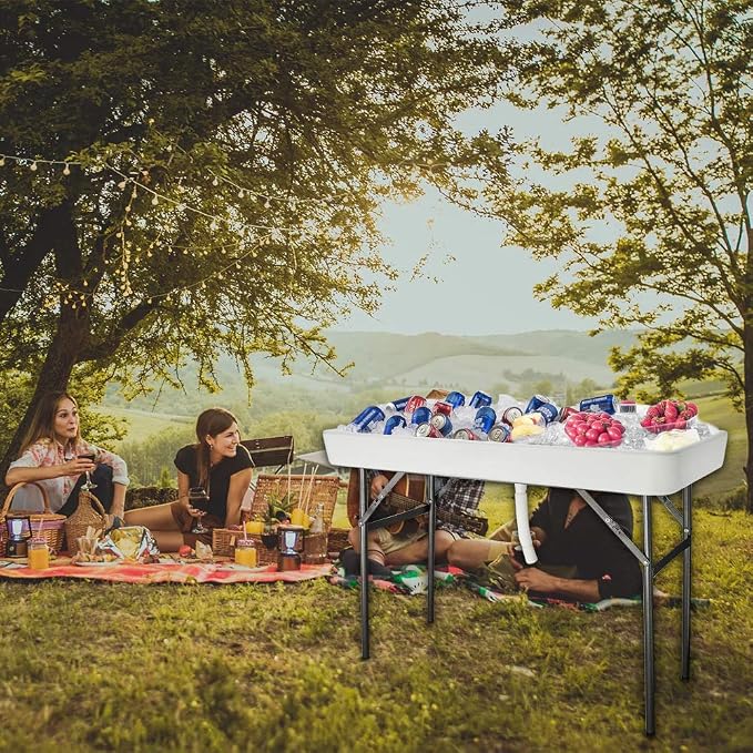 VINGLI 46" Extra Large Party Ice Cooler Folding Table, Portable Tailgate Camp - Image 2