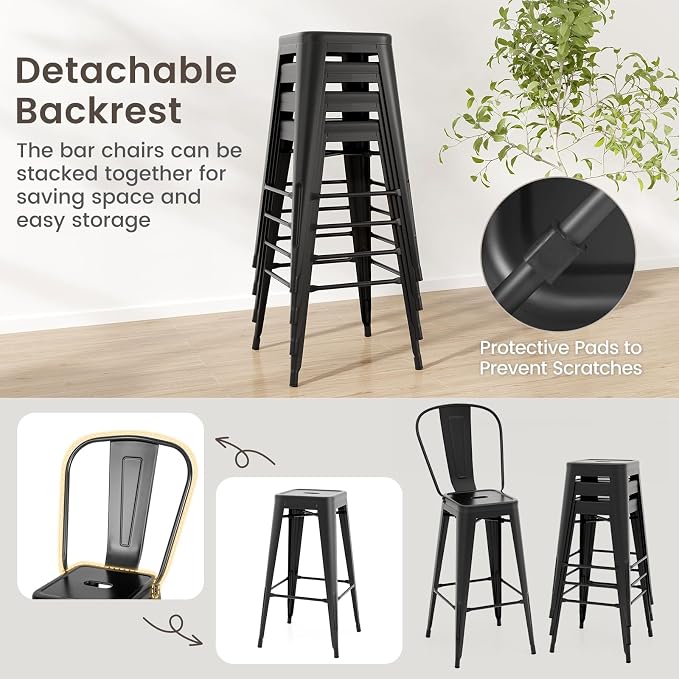 Giantex Metal Bar Stools Set of 4, Rubber Feet, Industrial Stackable Barstools - Image 6