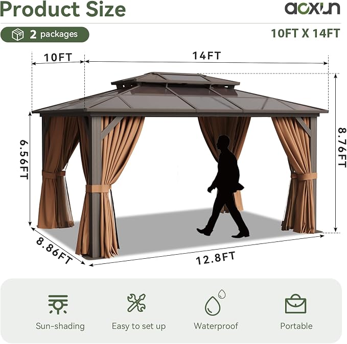Aoxun 10'x14' Hardtop Gazebo, Aluminum Frame Permanent Pavilion - Image 4