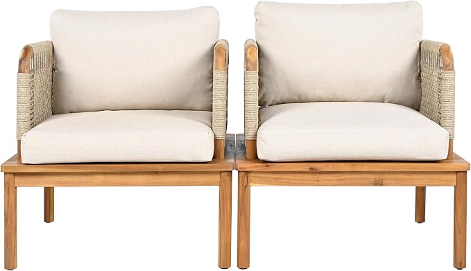 Outdoor Armchair Set of 2, Acacia Wood and Rope Club Chair - Image 5