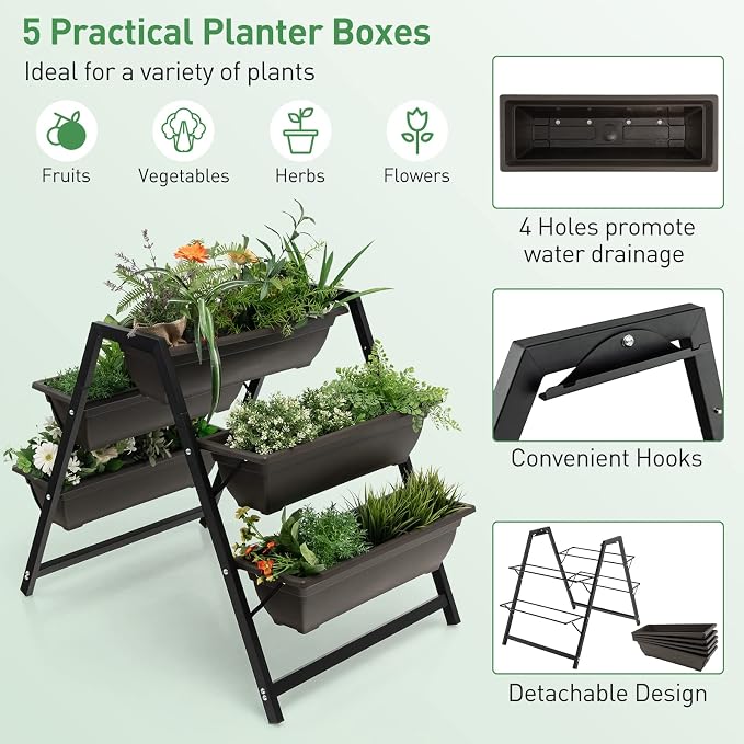 Giantex Vertical Raised Garden Bed, 5 Planter Boxes Container w/Drainage Holes - Image 4