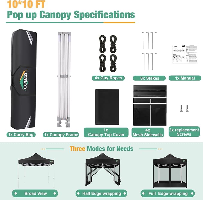 COBIZI Canopy Tent 10x10 Heavy Duty, Pop Up Gazebo - Image 6