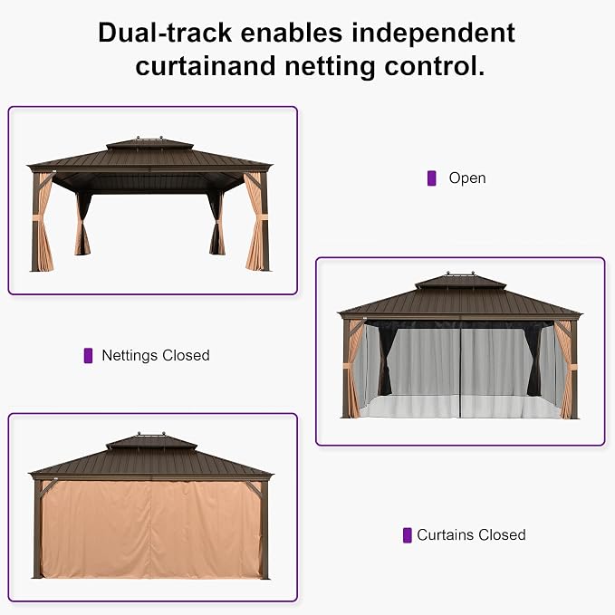 PURPLE LEAF 14' X 16' Outdoor Hardtop Gazebo Patio Wide Aluminum Frame - Image 7