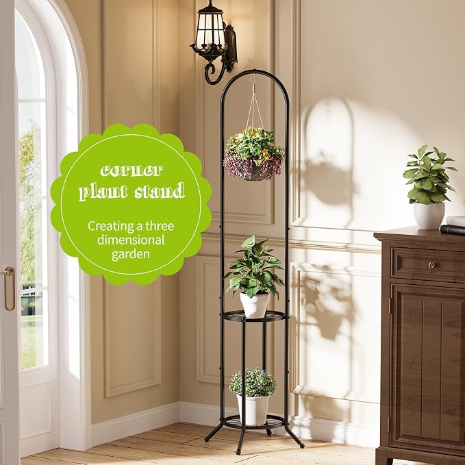 BMOSU Plant Stand with Hooks Indoor Outdoor Corner Tall Plant Stand Heavy-Duty - Image 5