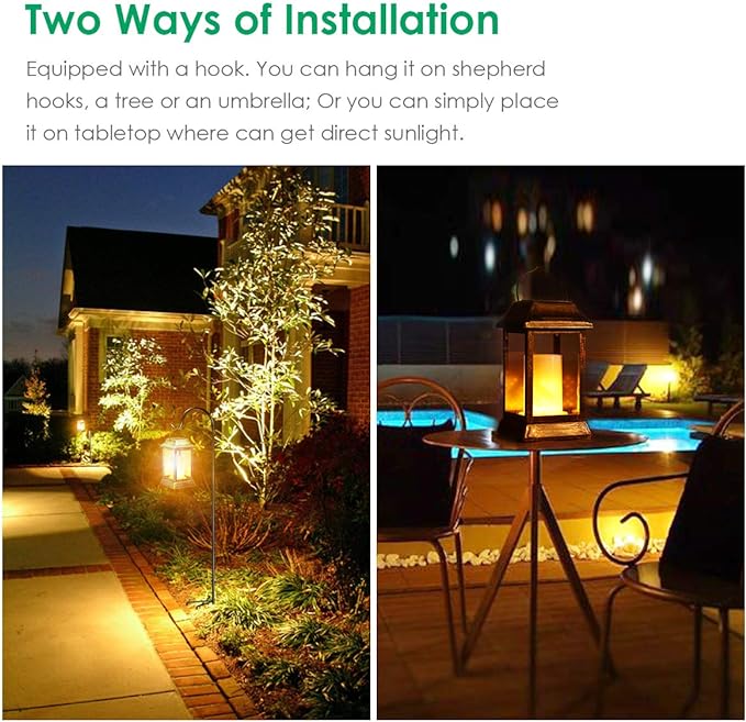 TomCare Solar Lights Metal Flickering Flame Solar Lantern Outdoor Hanging - Image 5