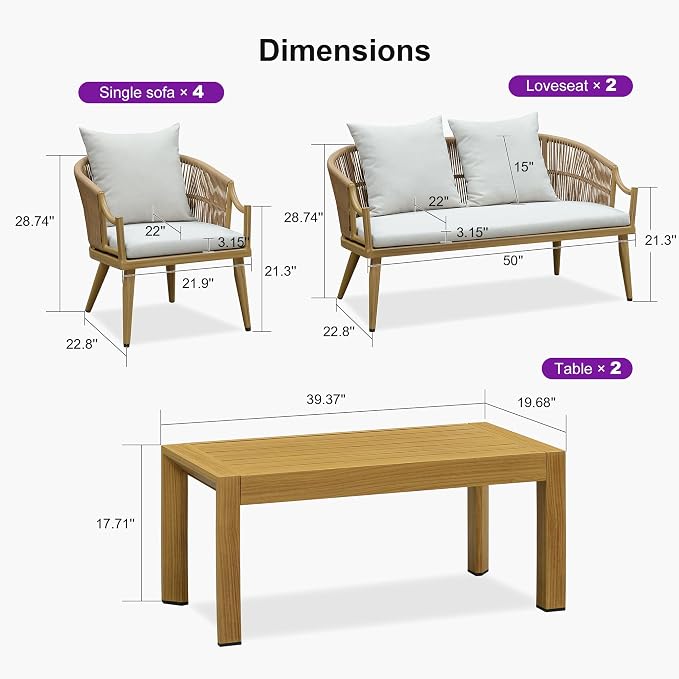 PURPLE LEAF 8-Pieces Wicker Patio Conversation Sets Outdoor Rattan Sofa Patio - Image 9