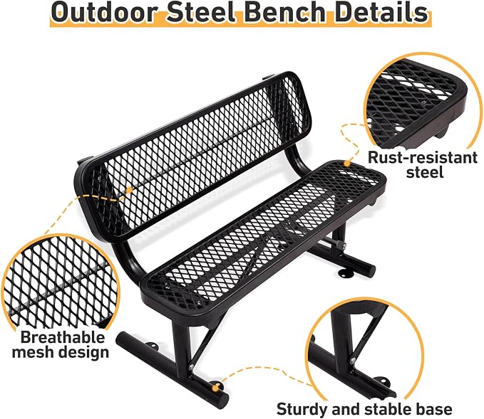 4FT/48INCH Heavy Duty Metal Park Bench - Image 6