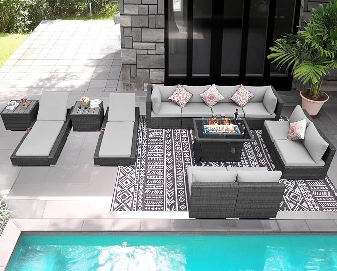 NICESOUL 13 Piece Outdoor Sectional w/Fire Pit Table, Luxury Modular Patio - Image 3