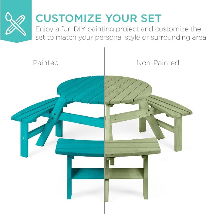 Best Choice Products 6-Person Circular Outdoor Wooden Picnic Table - Image 6