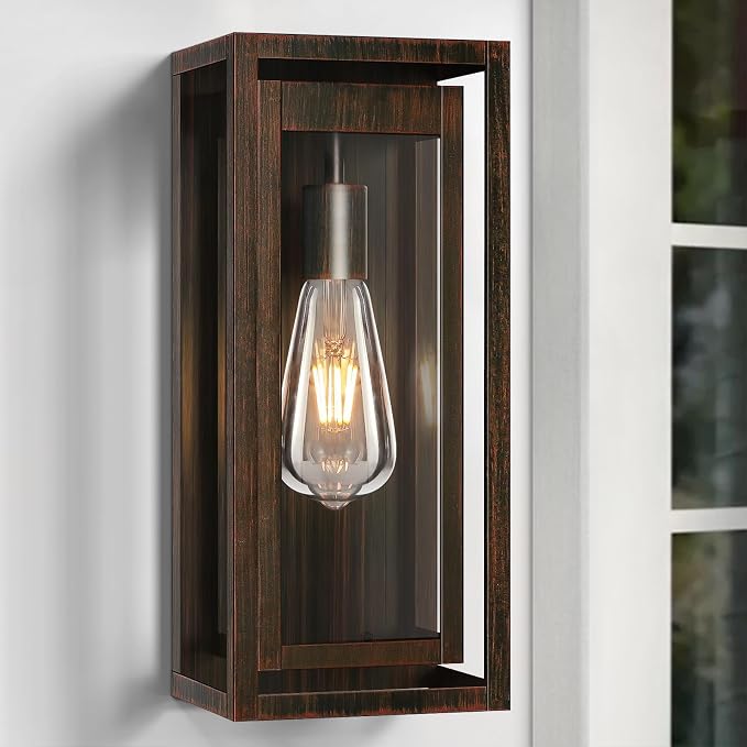 15" Large Outdoor Light Fixture Wall Mount, 2 Pack Distressed Brown Outdoor - Image 8