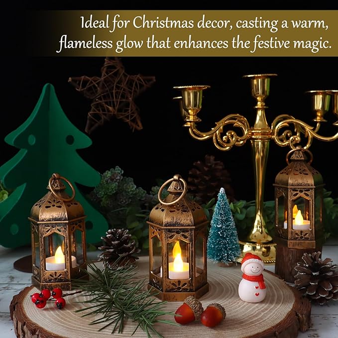 LLQ 12Pcs Mini Lantern with LED Tea Light, Garden Fairy Party Decorations - Image 4