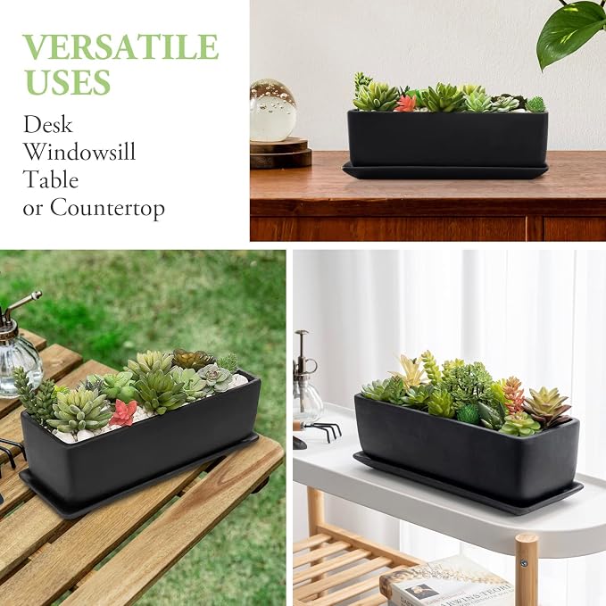 MyGift Matte Black Ceramic Indoor Plant Pot Succulent Planter, Decorative - Image 4