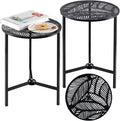 Party Zealot Set of 2 Small Round Metal Side Tables 13 Inches Black Outdoor End by PartyZealot